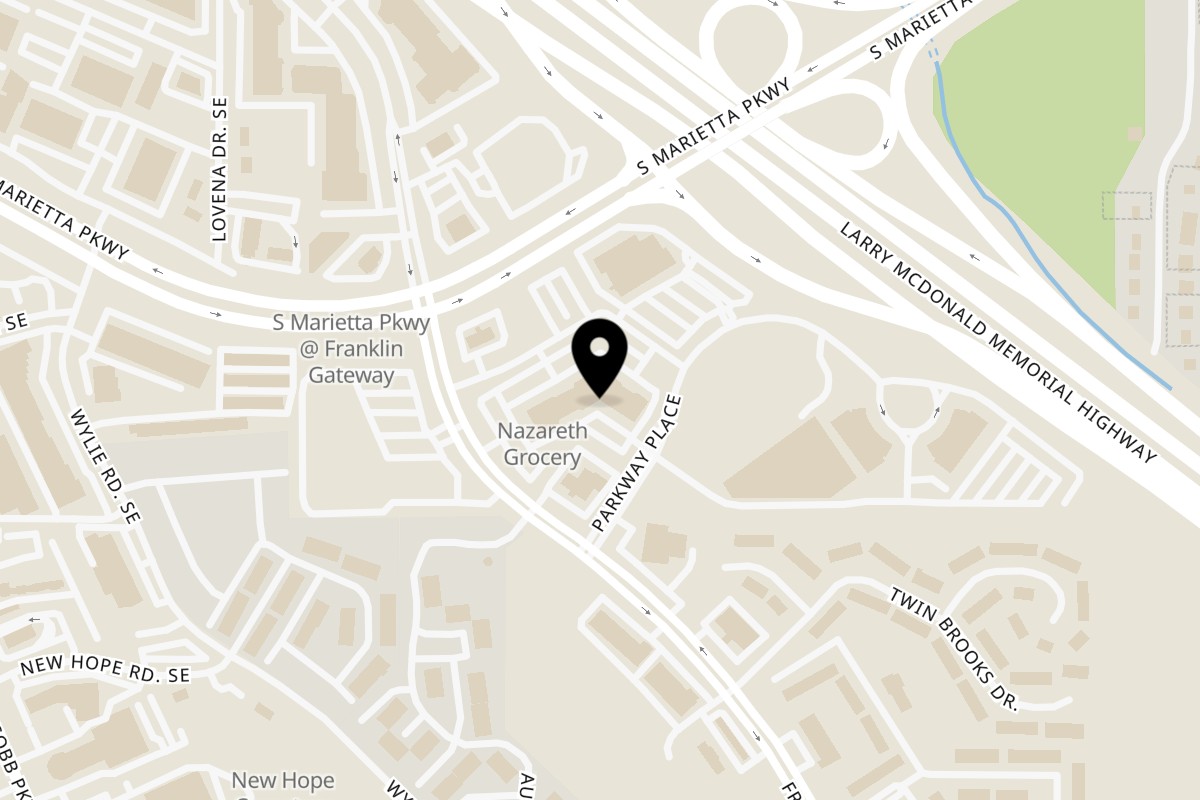 Map showing the location of Bar Amaya on 585 Franklin Gateway SE unit B-3 in Marietta